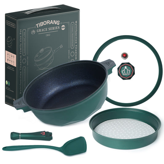 Tiborang 11 inches green nonstick 5 quarts 8 in 1 multifunctional pan with rounded knob