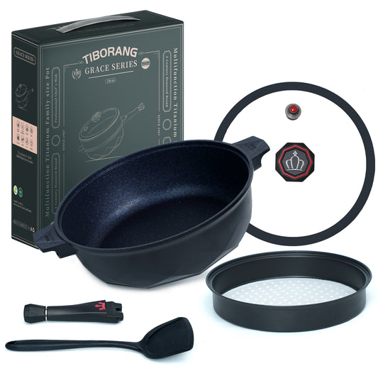 Tiborang 11 inches black nonstick 5 quarts 8 in 1 multifunctional pan with rounded knob