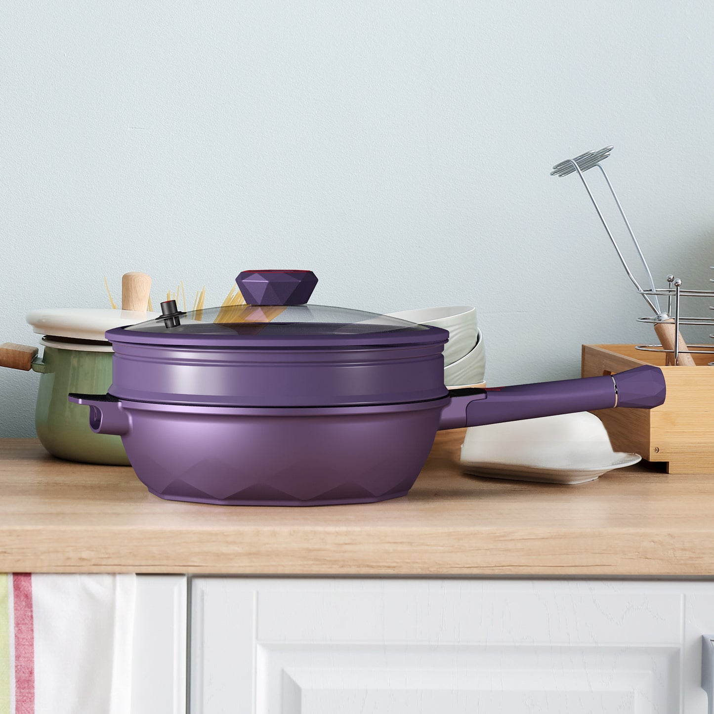 Large Nonstick Wok - 5 Quart Deep Pan with Lid and Steamer for Perfect Stir-Frying