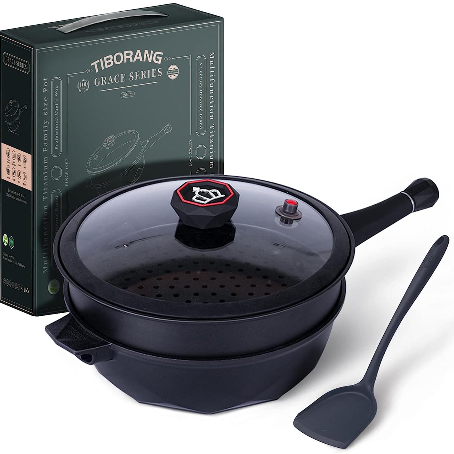 Large Nonstick Wok - 5 Quart Deep Pan with Lid and Steamer for Perfect Stir-Frying