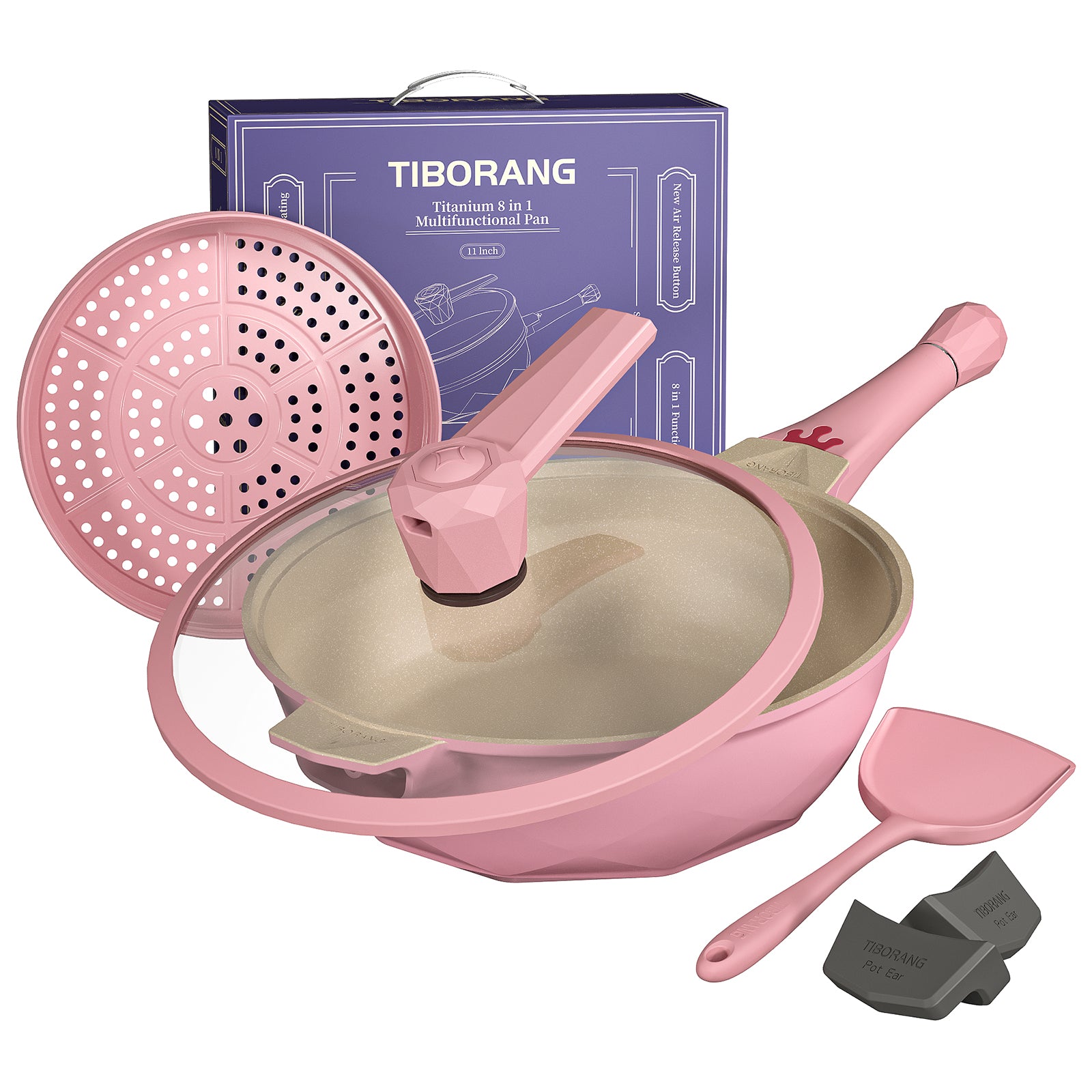 Tiborang 11 inches pink nonstick 5 quarts 8 in 1 multifunctional pan –  Tiborangworld