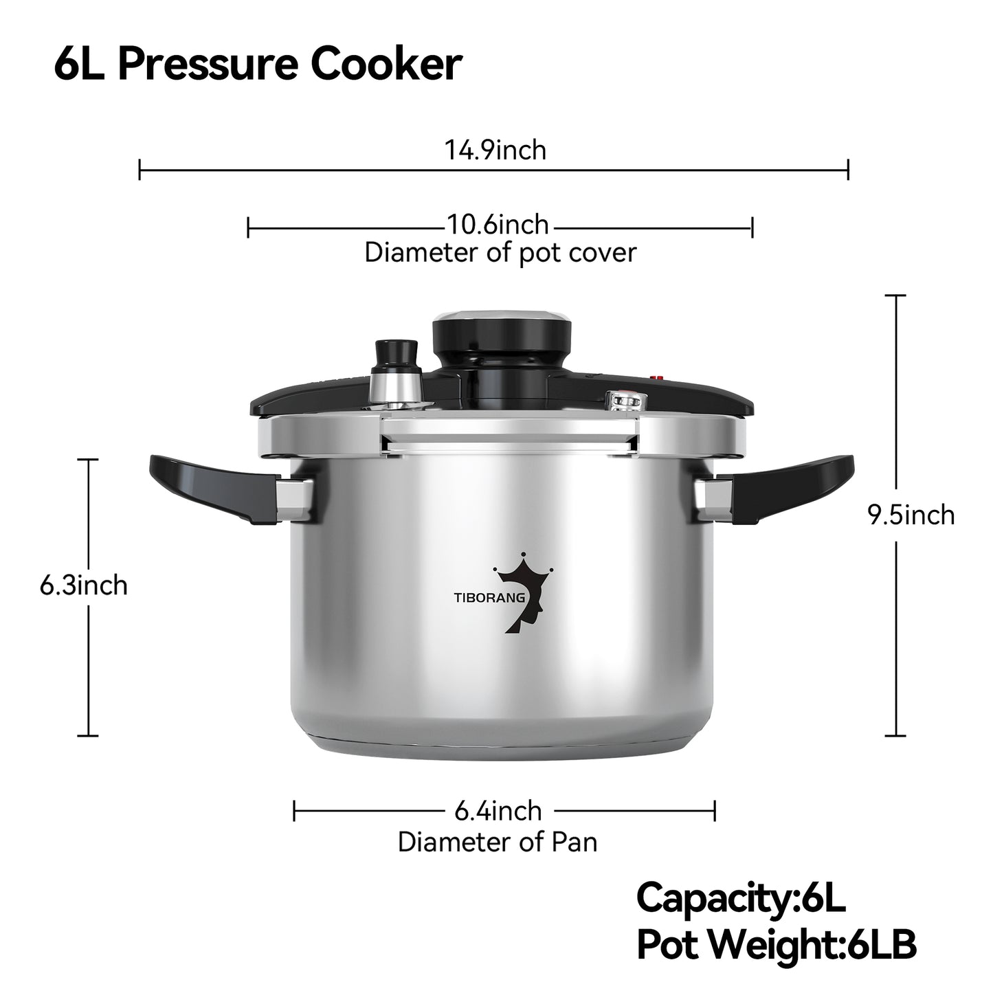 TIBORANG 6 QT Stainless Steel Pressure Cooker, [Multi-Cooker for Gas & Induction Stove] [Saves 70% Cooking Time] [One-Hand Operation], Family Size for 3-5 People, Dishwasher Safe & Oven Safe