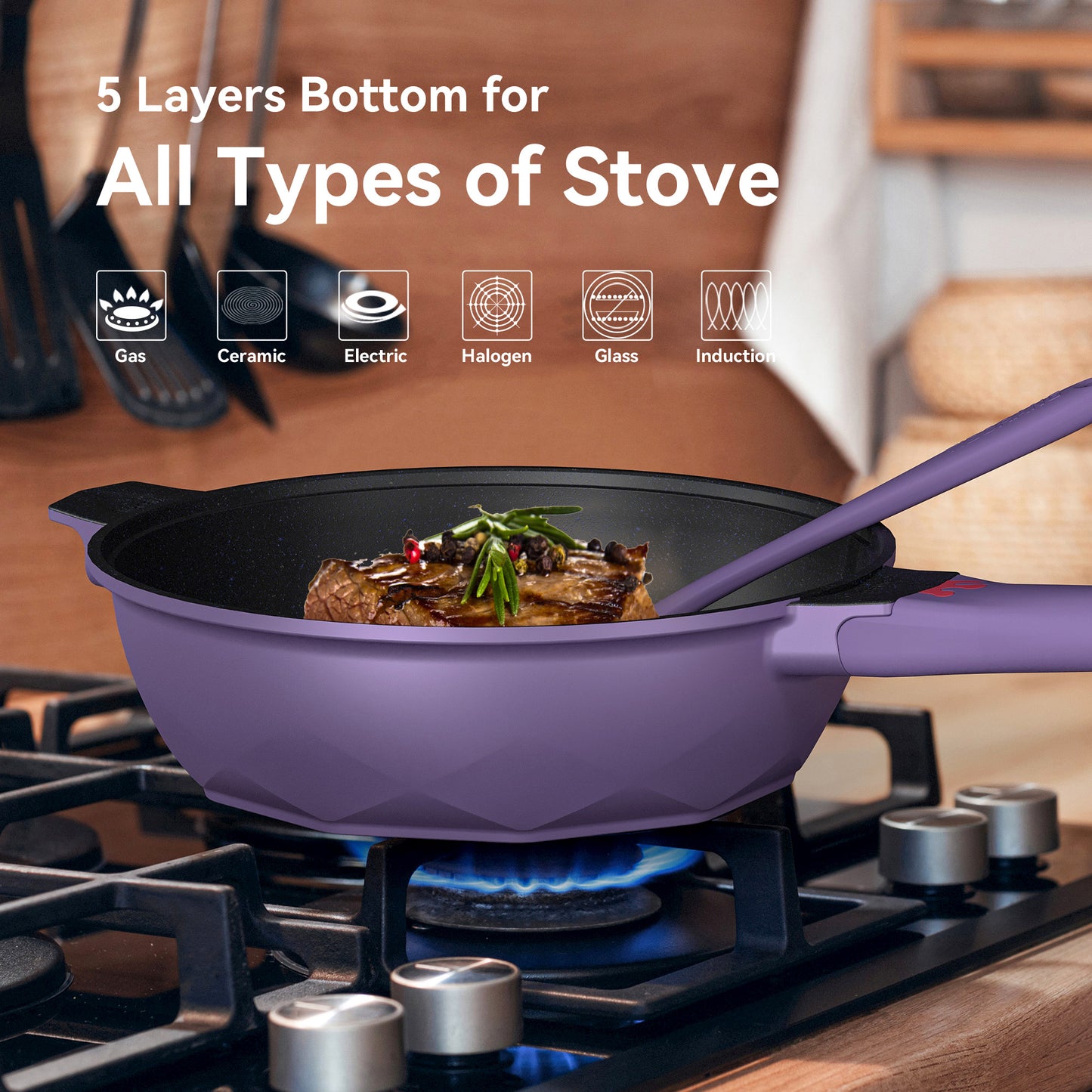 Large Nonstick Wok - 5 Quart Deep Pan with Lid and Steamer for Perfect Stir-Frying